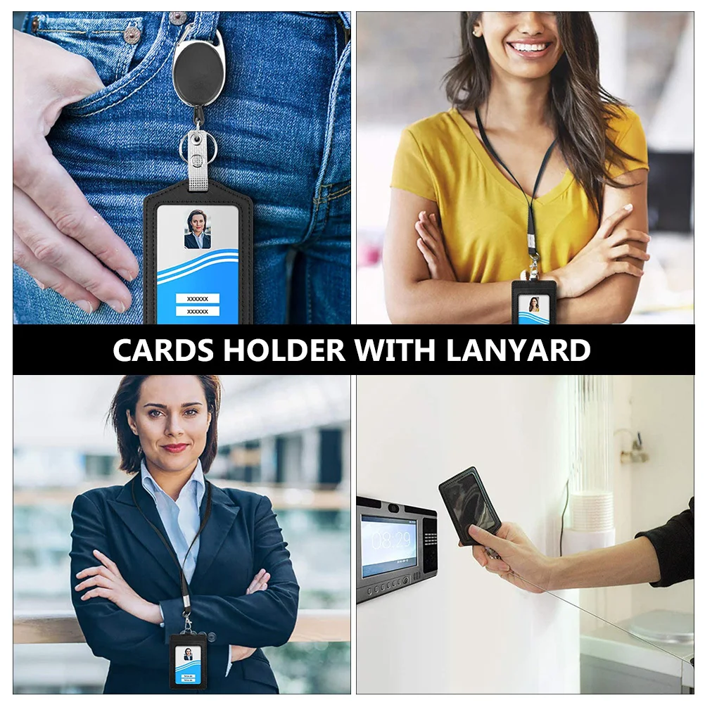 

1Set Retractable Badge Case PU Id Cards Holder Portable Work Badge Holder Lightweight Office School Access