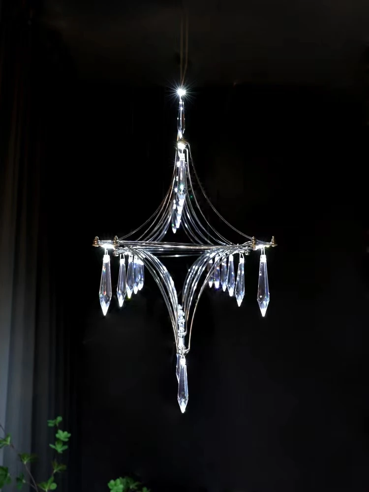 Restaurant Strip Chandelier Postmodern Light Luxury Lobby Front Desk Lamp Designer Minimalist Bar Dining Table Crystal LED Lamp