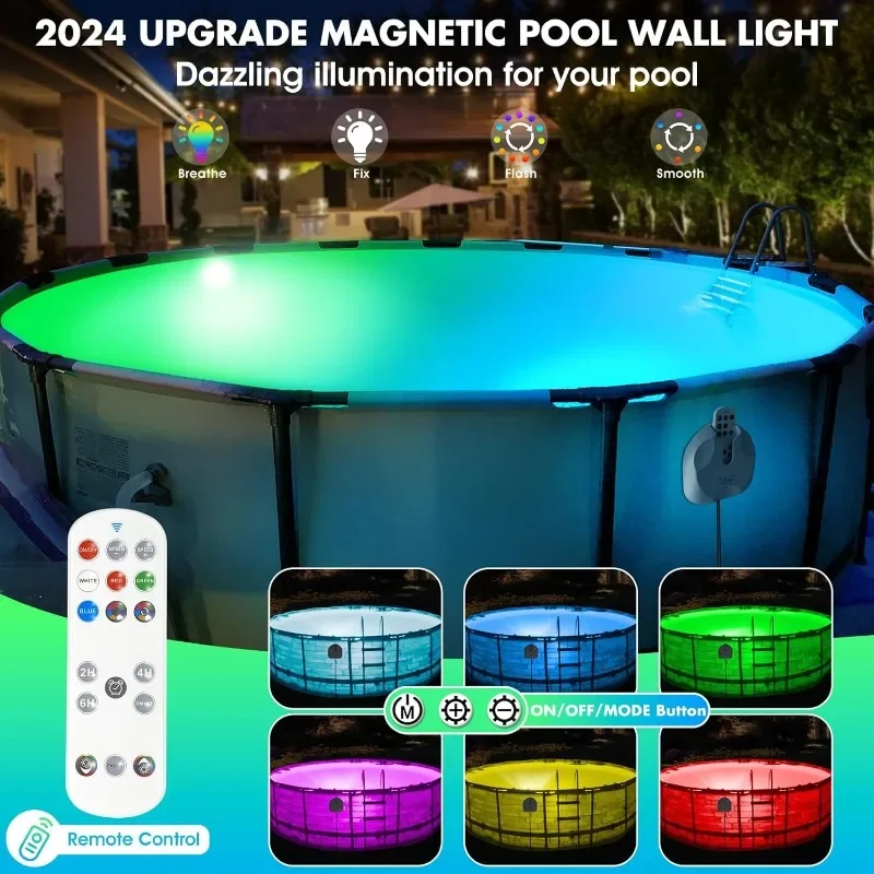 above Ground Pools, Underwater Magnetic Swimming Pool Wall Lights with Remote, Color Changing in-Pool Lights Wireless