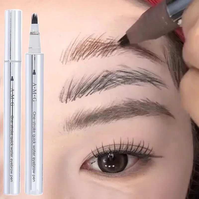 Waterproof Liquid Eyebrow Pencil Dye Square Brush Filling Hairline Pen Color Rendering Lasting Wild Eyebrow Enhancers Makeup