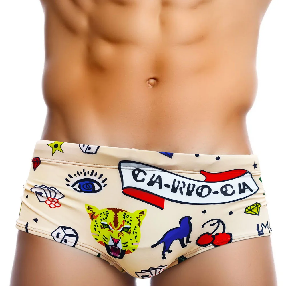 

Men's swimming trunks skin tone boxers leopard head print hand-painted trendy swimsuit beach pool hot spring surfing swimwear