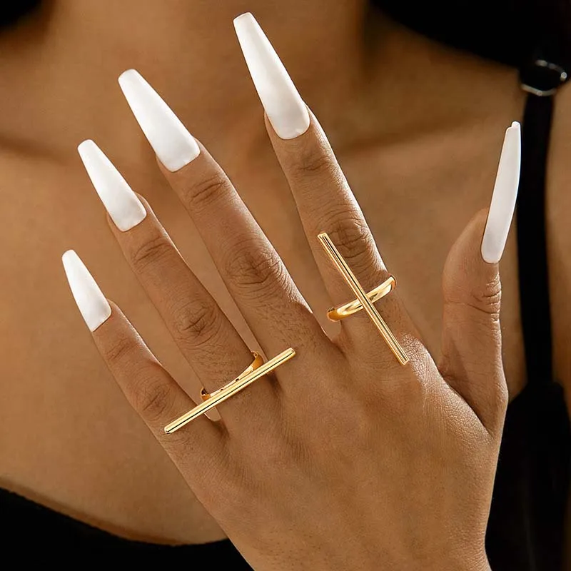 Simple Metal Geometric Line Open Rings for Women Punk Hip Hop Gold Color Irregular Adjustable Finger Rings Party Jewelry Gifts