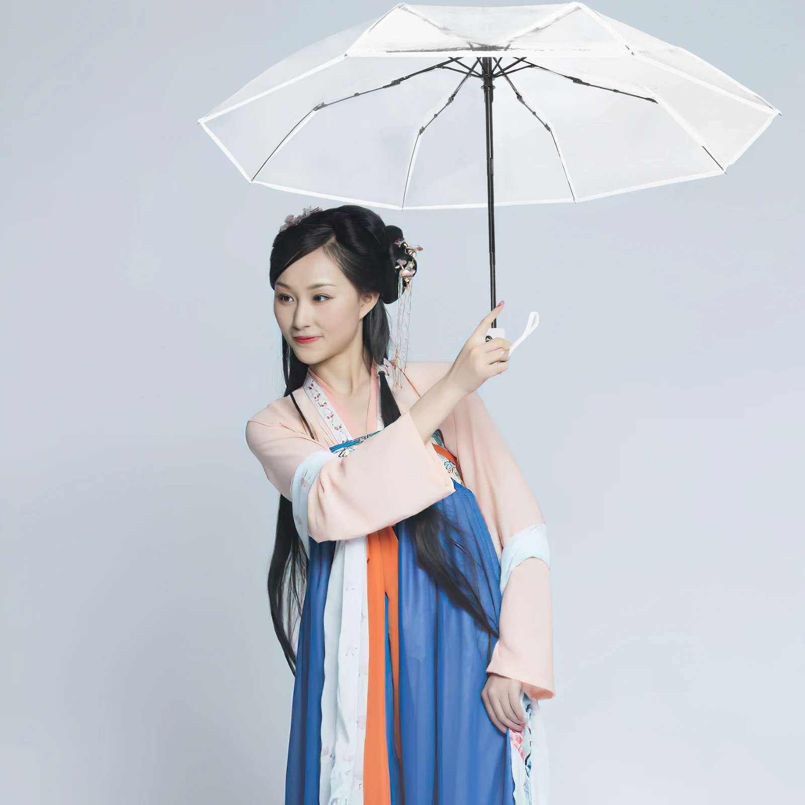 

Transparent Three-fold Umbrella Clear Lightweight Foldable Automatic Open Close Compact Travel Umbrellas for Rain