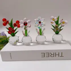 1pc Glass Flower Ornament Artificial Flower Figurine Tabletop Centerpiece For Home Decor