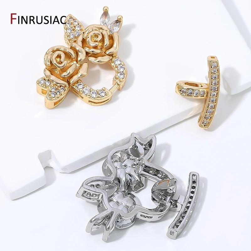 14K Gold Plated Brass Zircon Flower Pearl Clasps,Multi-row Closure Fasteners Lock Clasps For DIY Jewelry Making Accessories - view 4