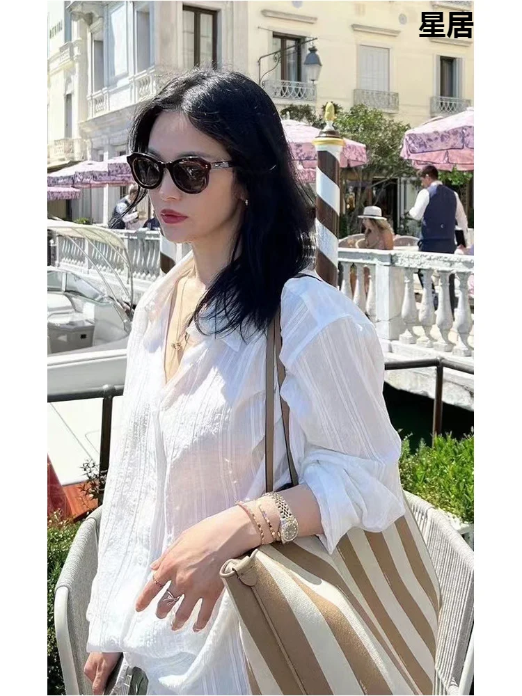 한국 가수 스트리트 패션 화이트 라펠 블라우스, 루즈 탑 케이팝 여성 콘서트 페스티벌, 재즈 댄스 공연 쇼 의상, 신제품