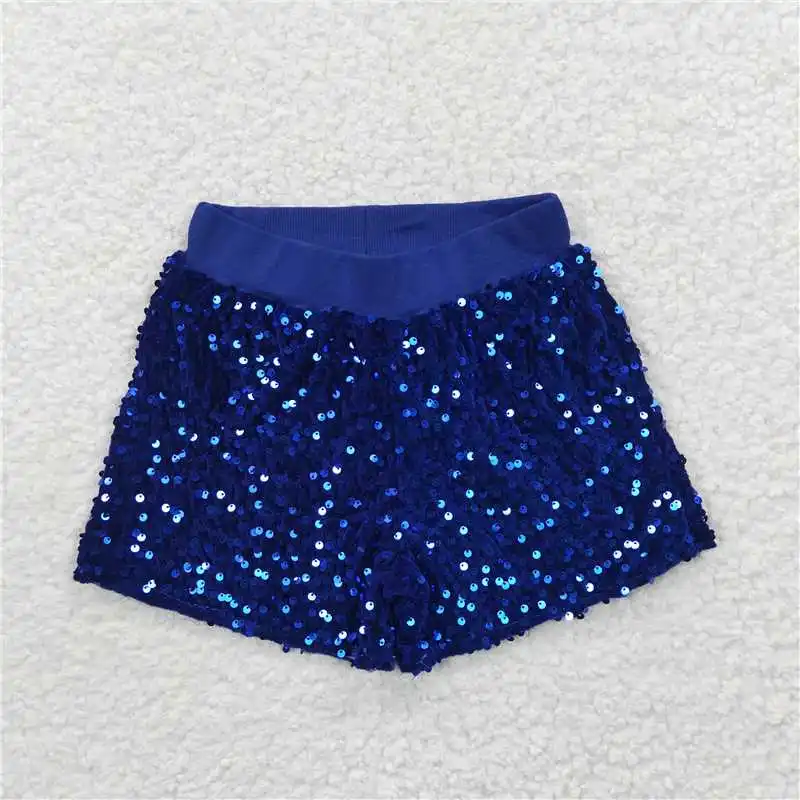 Wholesale hot sale western boutique clothing Baby Girls Red Blue Pink Sibling Sister Sequin Summer Shorts