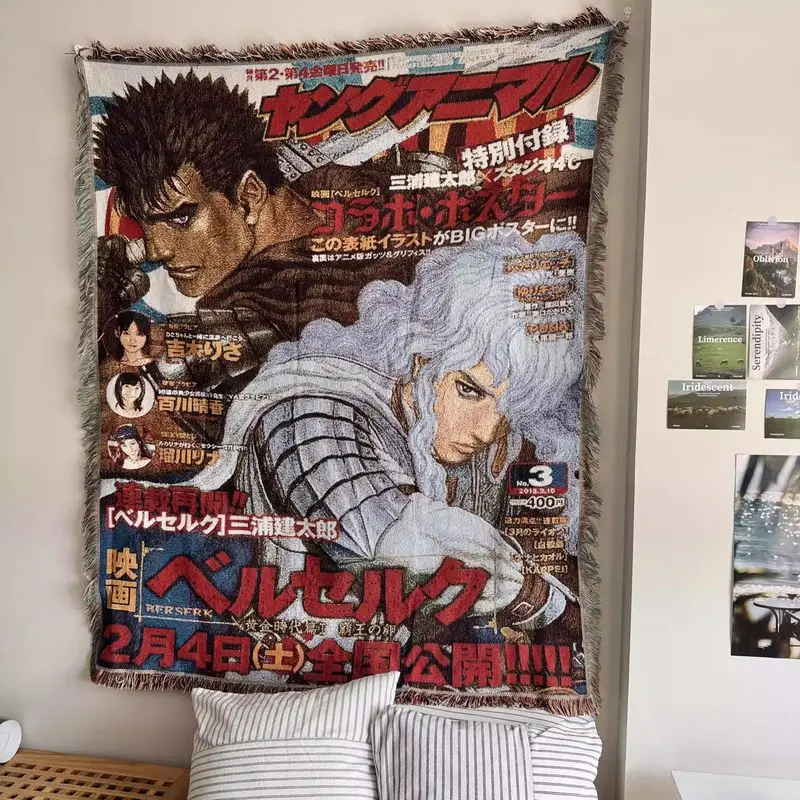 

Плед-гобелен с бахромой Berserk Кентаро Миура для гостиной и спальни, декоративное одеяло, аниме-подарок