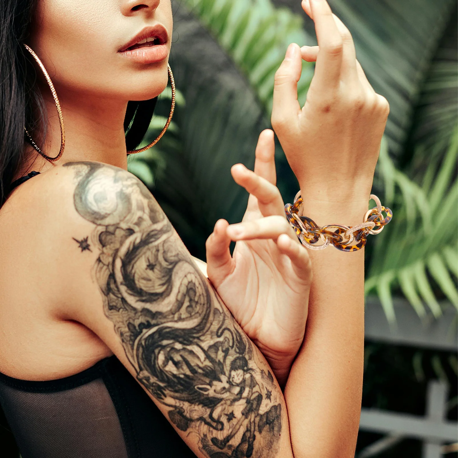 مكتنزة الاكريليك ليوبارد طباعة الطبقات سوار للنساء خمر نمط سلسلة اليد مجوهرات العصرية بيان الإكسسوار #4