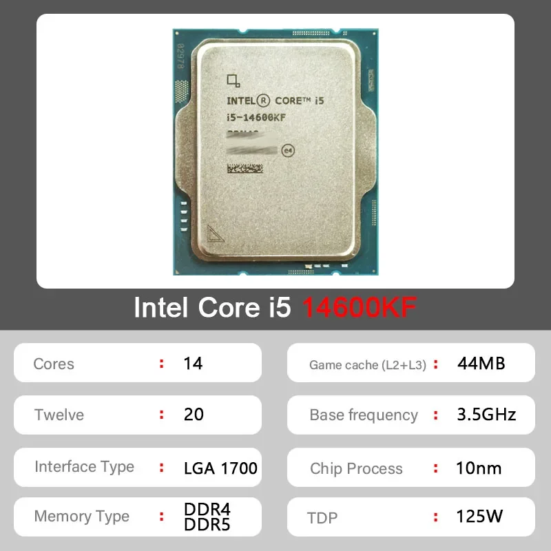 Core I5-14600KF Desktop Processor 14 Cores 20 Threads Up To 5.3GHz 24M Cache Turbo LGA 1700 Unlocked CPU No IGP Without Cooler