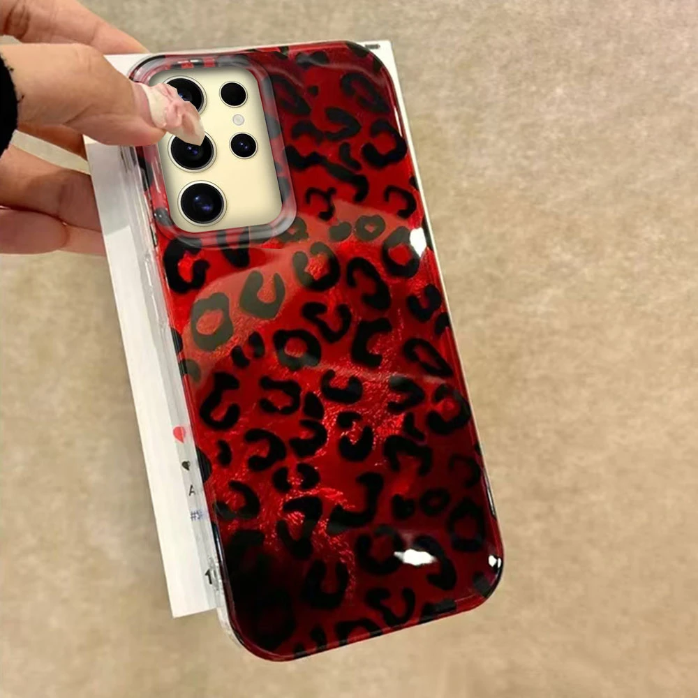 Retro Red Leopard Vortex Texture Girls Phone Case for Samsung Galaxy S25 Edge S24 S23 S22 S21 S20 FE Plus Ultra Shell Bags Cover
