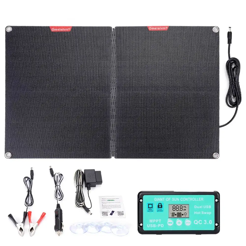 ETFF 12V 60W Folding Solar Panel 30A 60A 100A Waterproof Outdoor Battery Charger for Mobile Phones Power Bank Camera Tablet PC