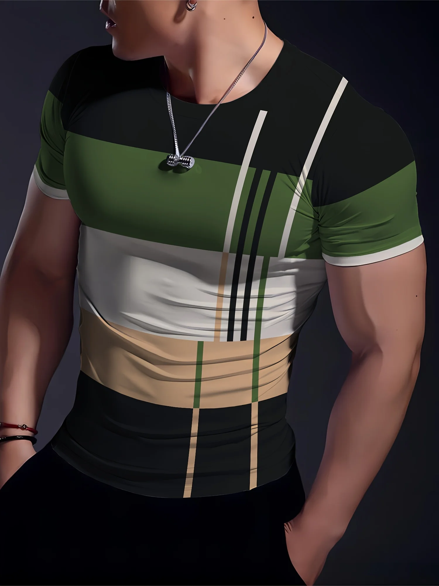 

Винтажные полосатые клетчатые футболки с 3D принтом, уличная мужская мода, Harajuku, повседневная футболка большого размера с круглым вырезом, футболки, топы, одежда