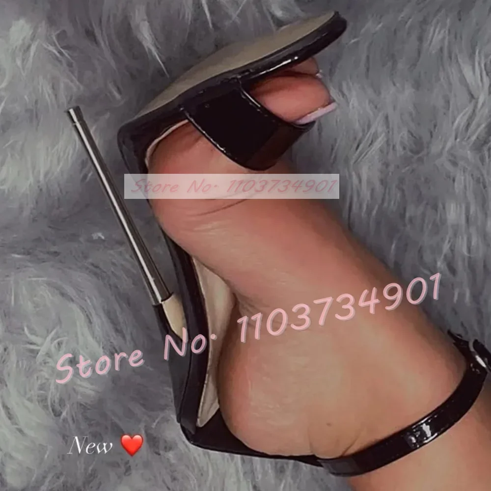 Super High Metal Heels Sandals Women Sexy Ankle Strap Patent Leather Sandals Lady Fashion Classy Casual Open Toe Strap Shoes