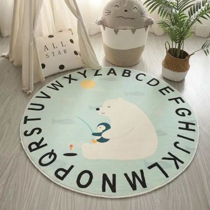 E06F CARTOON Animal Print Baby For Play Mat Crawling Dibet Pokój dla dzieci dywan okrąg