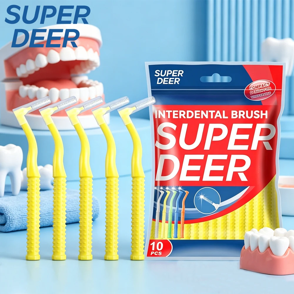 50Pcs L-Shaped Interdental Brushes 0.7mm Soft Cleaner Ergonomic PE Handle Teeth Cleaning Tools For Braces Orthodontic Oral Care