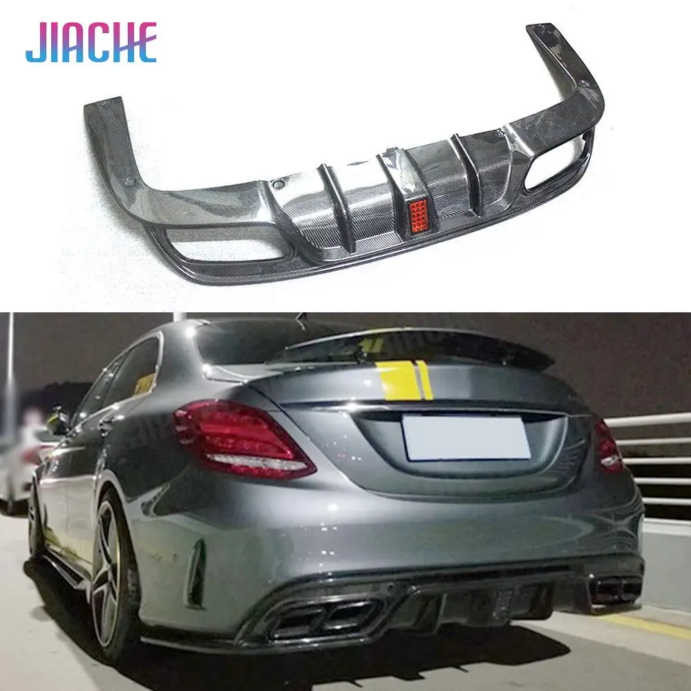 

For C Class Carbon Fiber Rear Bumper Lip Light Diffuser with light for Benz W205 C200 C300 C63 AMG 2015-2019