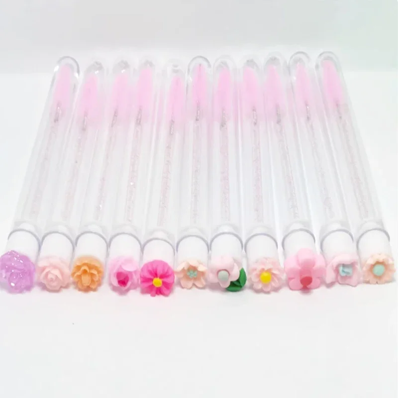 Flower Tube Wimpernbürsten-Set, wiederverwendbare Mascara-Bürste mit Kristallflasche, staubdichte Aufbewahrungsröhrchen für Wimpern- und Augenbrauenbürsten zum Aufbewahren von Make-up – Detail 10