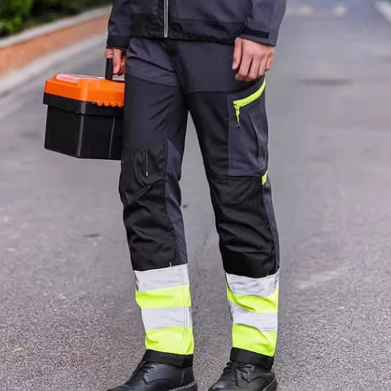 Reflective Safety Work Pants Men Construction Tear resistance Hi Vis Workwear Multi Pockets Working Pants Men Mechanic