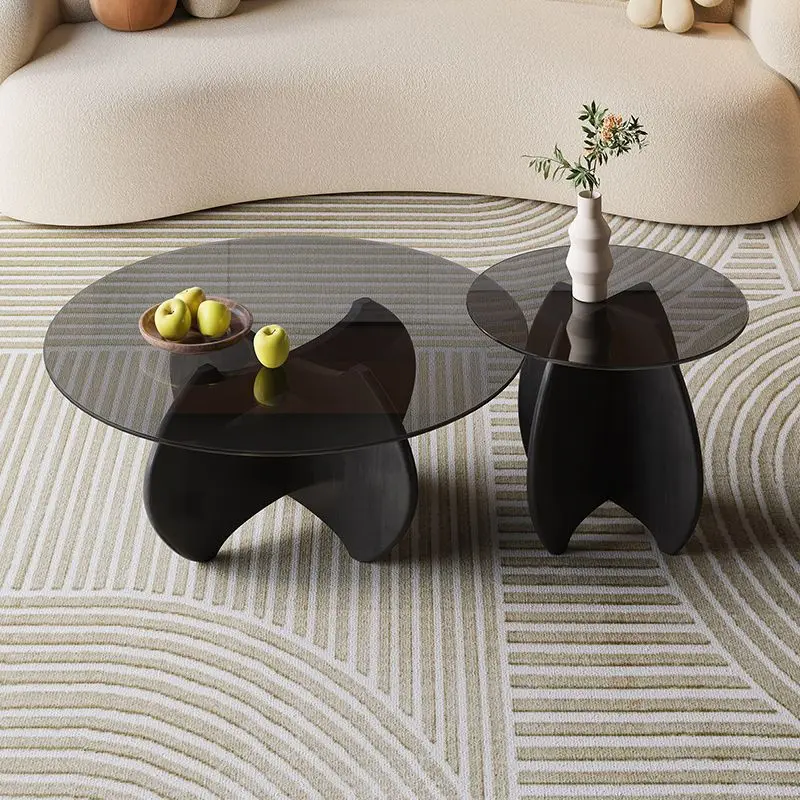 Tempered glass coffee table combination modern simple household small apartment minimalist light