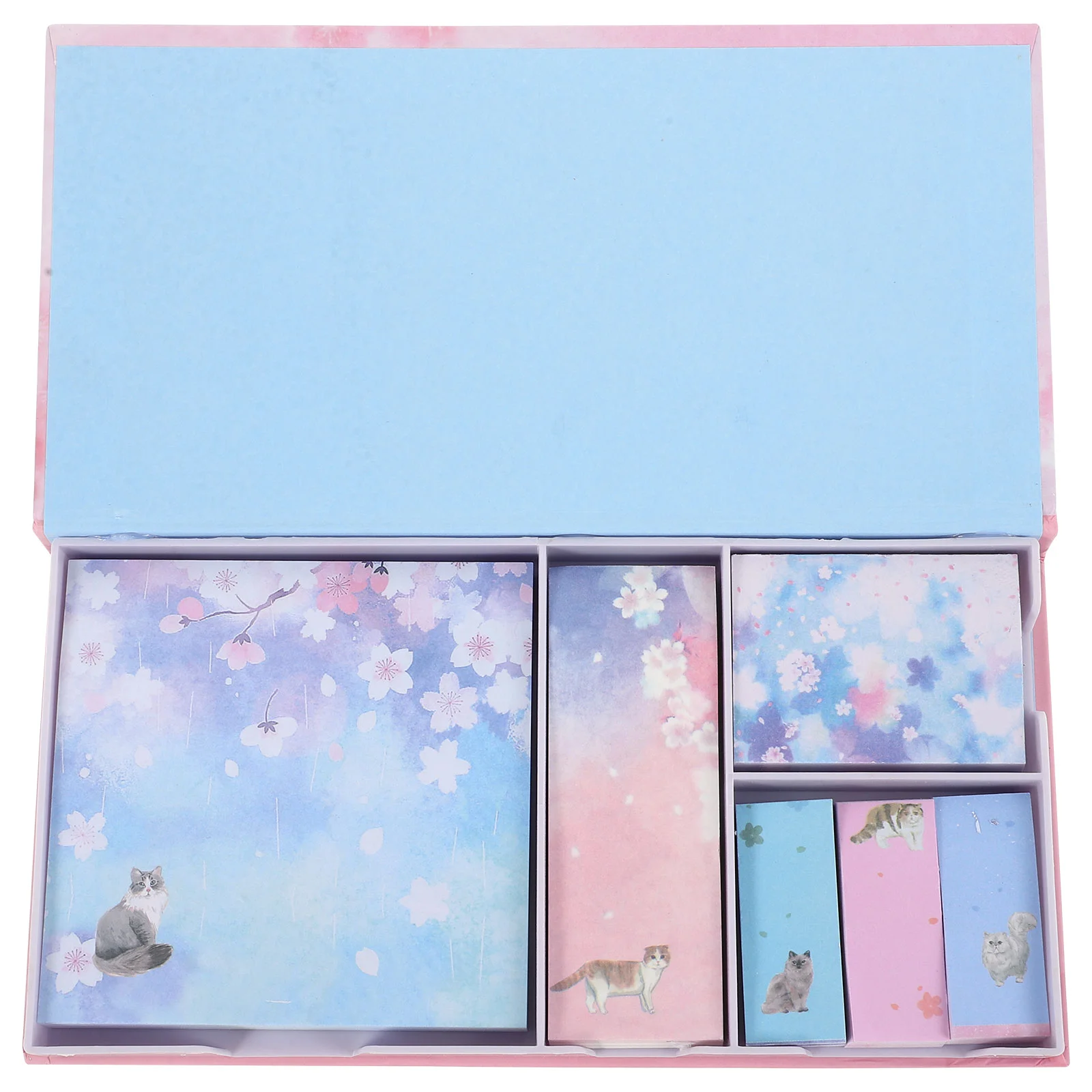 

1 Set Cat Sticker Notes Pads Lovely Cherry Blossoms Memo Message Memo Pad Box for Home School Offcie (Playful Cat)