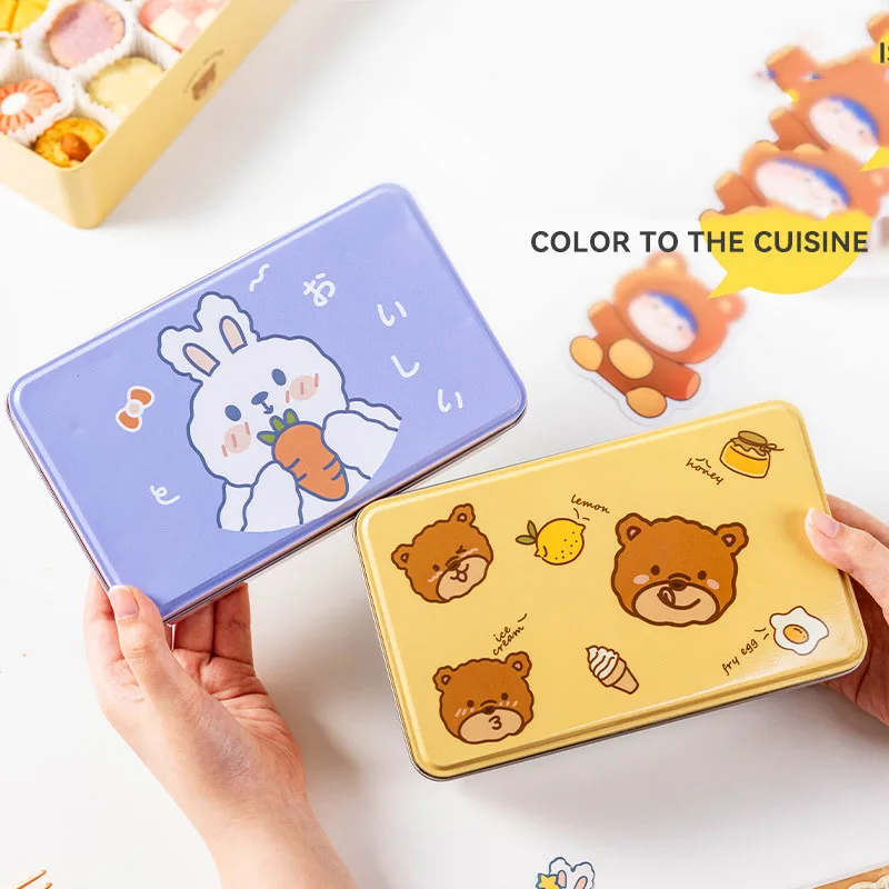 Cute Bear Cookies Storage Tin Box Large Empty Rectangular Metal Candy Desserts Packaging Box Home Coffee Sugar Sealed Container