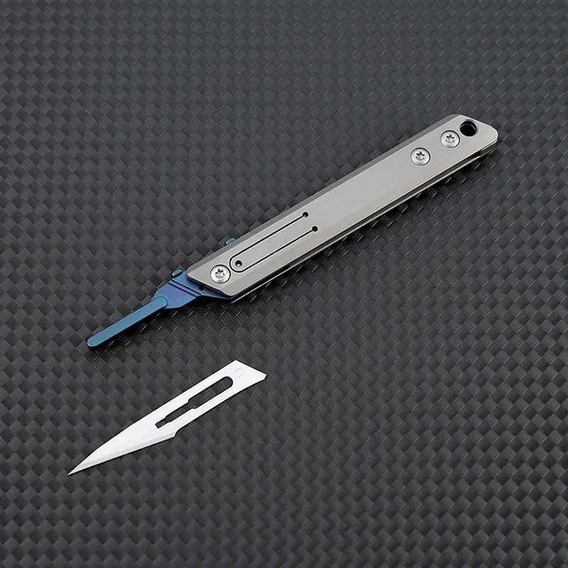 Mini Titanium Alloy Folding Surgical Knife, Medical Outdoor Open Box Portable Surgical Knife with 10pcs Replaceable Blades