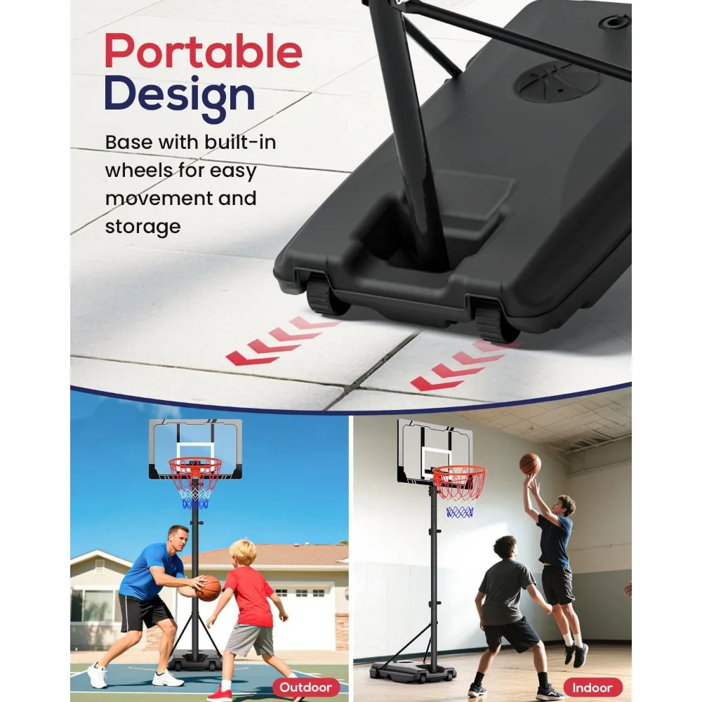 Cesta de basquete portátil externa ajustável para crianças de 4 a 10 pés, objetivos de tabela inquebráveis de 33-44 polegadas