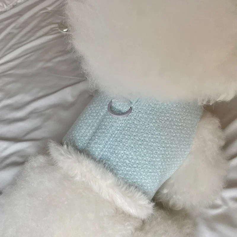 Dog Clothes Cute Plush Bow Traction Vest Autumn and Winter Woolen Chest Strap White Noblewoman Fur Edge Strap Traction Rope