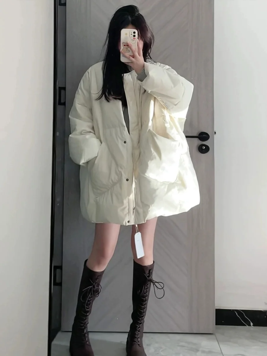 

Korean Sle Women's Thiened Winter down Cotton Jaet Long Coat Warm Gentle Trendy Zipper Closure Loose Fit Commute Sle