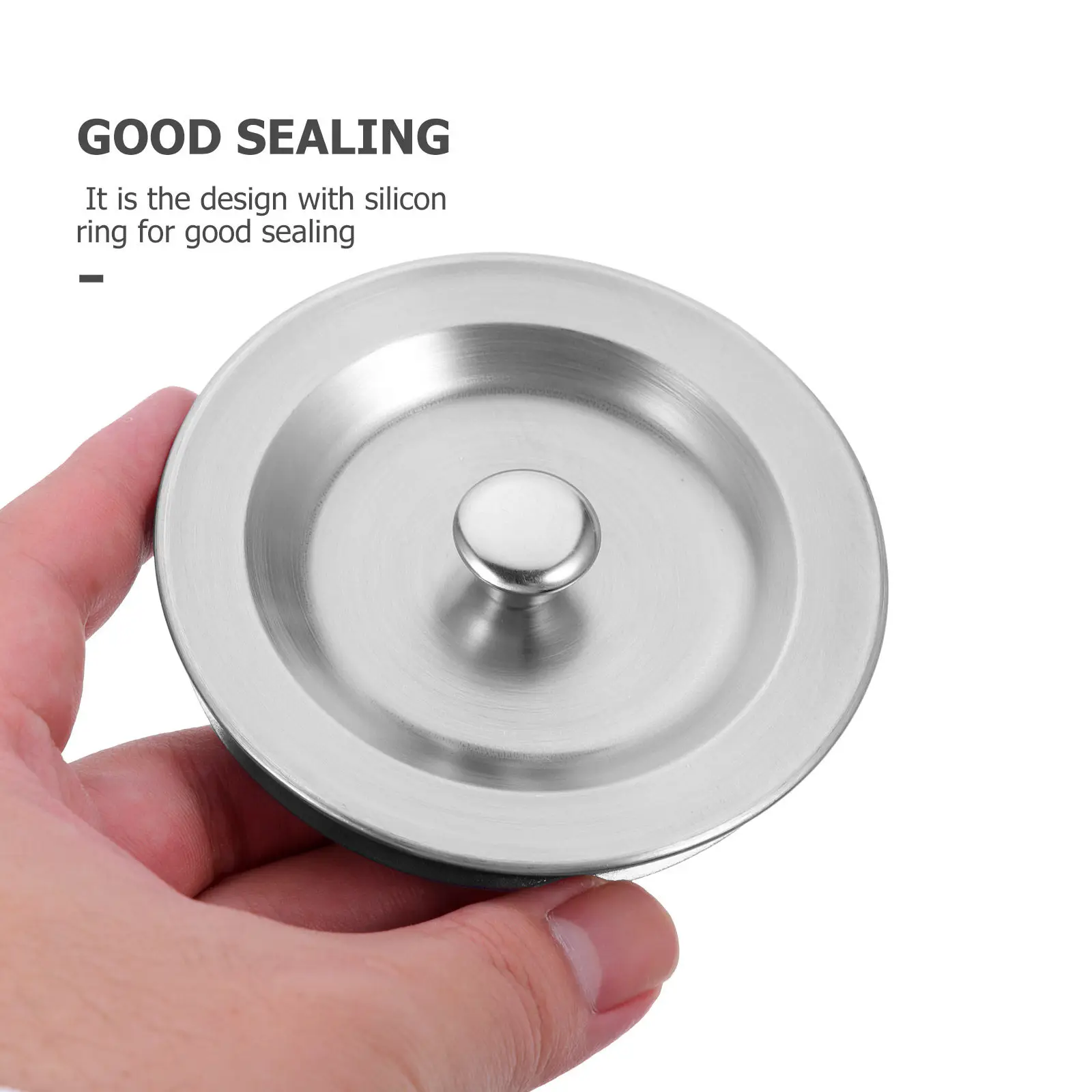 

2Pcs Water Sink Plug Stainless Steel Drain Stopper Kitchen Bathroom Floor Drain Cover Silicon Ring Rustproof Sink Plug