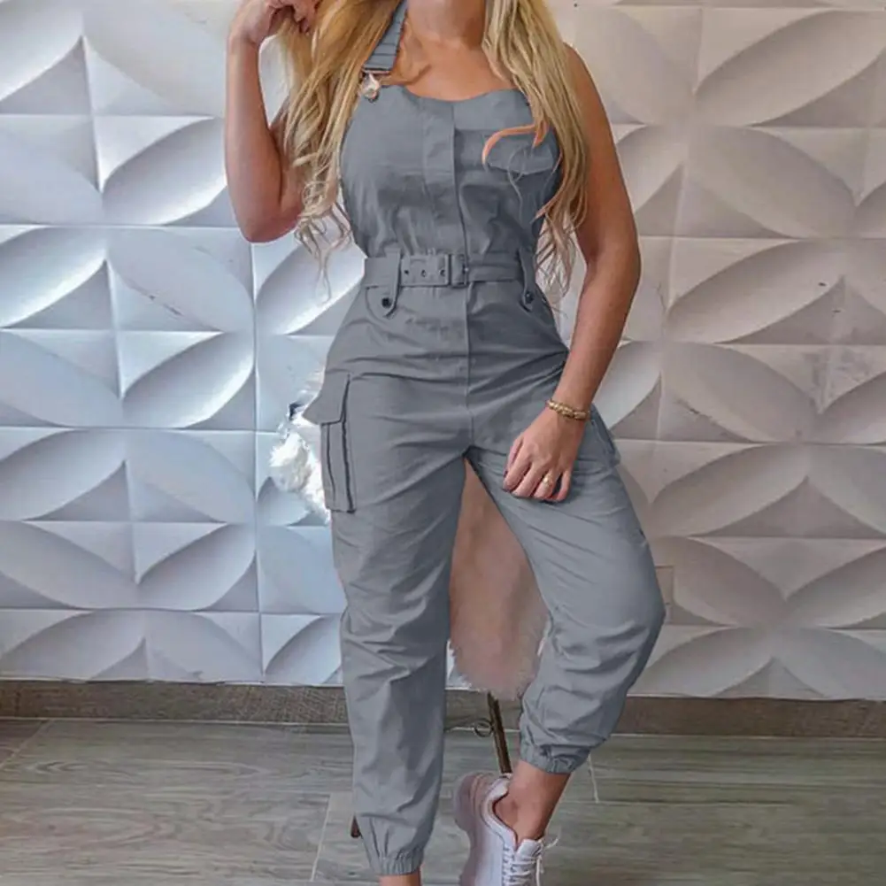 

Sexy Romper Jumpsuit 2024 Summer Sleeveless Ankle Tied Belt Pocket Women Jumpsuit High Waist Strappy Pants Women Jumpsuits