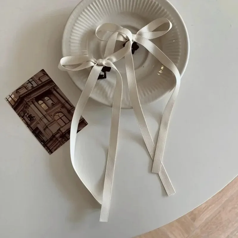 2Pcs Y2K Long Bow Hair Clip Women Girls Ribbon Bow Shark Clip Cute Korean Long Tassel Ribbon Hairpin Girls Hair Accessories 머리핀