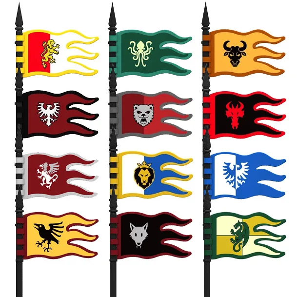 Blocs de construction MOC Château médiéval Chevaliers Drapeau Soldats Dragon Vert Accessoires Lion Aigle Briques de l'armée Jouets Cadeau pour enfants