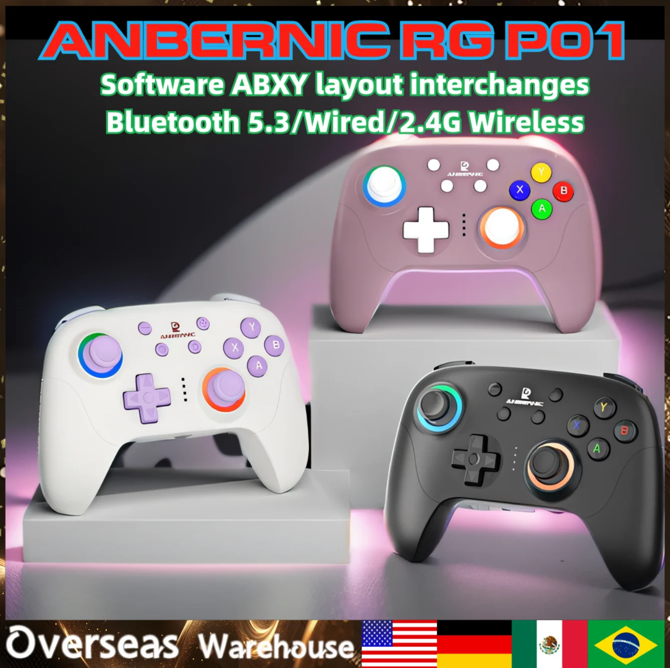 

ANBERNIC RG P01 RGP01 Gamepad Wired Wireless Bluetooth RGB Hall Effect Joystick XBOX Game Controller For PC Android IOS Steam