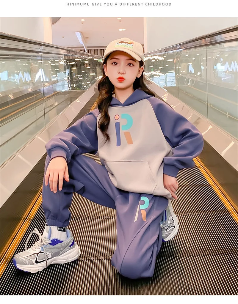 Girls Casual Clothes Sets 2024 Spring Autumn Big Kids Long Sleeve Tracksuit Outfits Children Hooded Sweatshirt Pants 2Pcs Suits