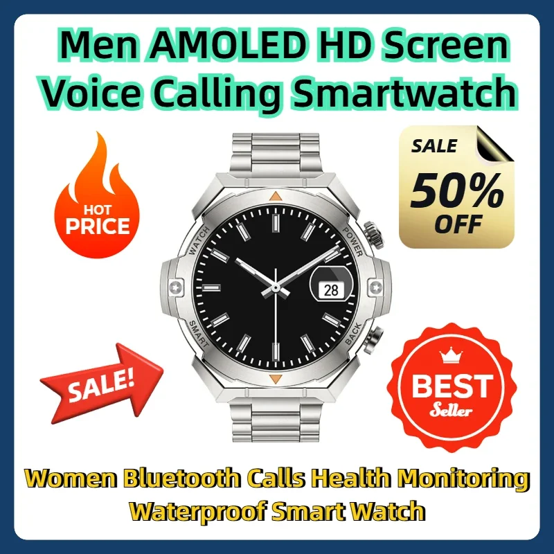 

Women Bluetooth Calls Health Monitoring Waterproof Smart Watch Men AMOLED HD Screen Voice Calling Smartwatch