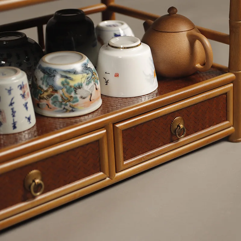 Original bamboo stick tea shed tea set teapot teacup with drawer storage display stand Duobao Pavilion Bogu frame tea set access 4