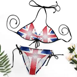 Seksowne damskie bikini pęknięte flaga Union Jack. Witraże, szkło, efekt, UK, flaga, Wielka Brytania, BLIGHTY, brytyjskie Bikini najwyższej jakości plaża Hi