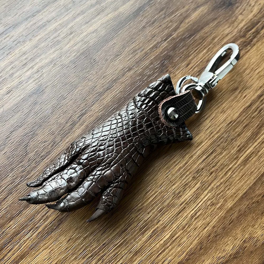 Couro genuíno crocodilo pele Keychain, Carteira com chaveiro, Garra dianteira e traseira, Mosquetão