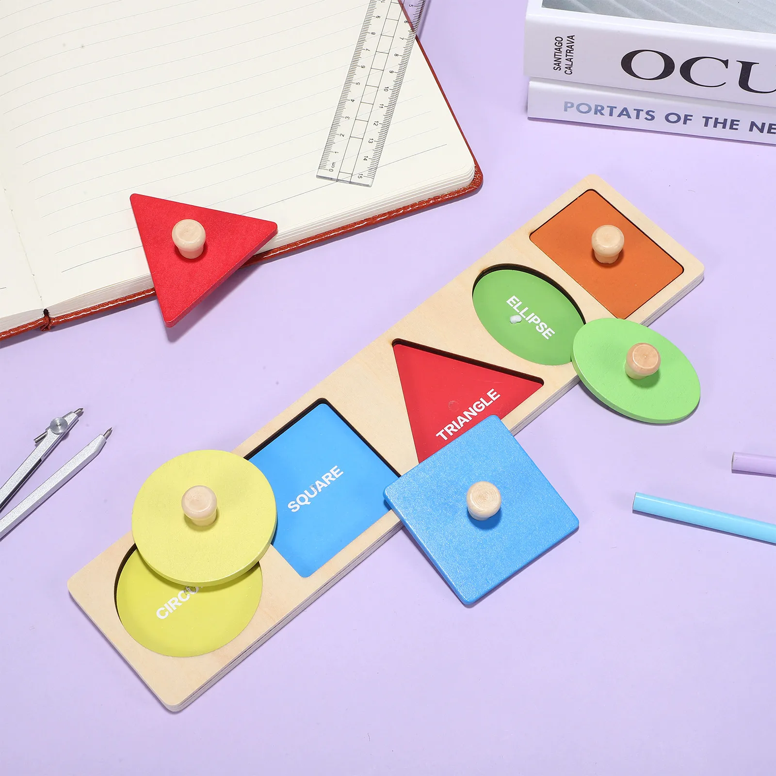 

Wooden Early Educational Puzzle Board Five Geometric Shape Peg Puzzle Colorful Cognitive Learning Fine Motor Skill Development