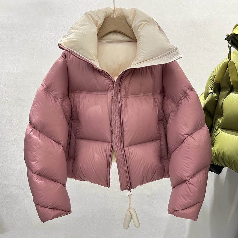 Mode Opstaande Kraag Katoenen Gewatteerde Jassen Winterkleur Contrast Rits Dikke Warme Korte Jas Vrouwen Katoenen Jas Kleding