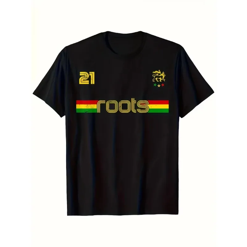 Camiseta Casual de Algodón para Hombre y Mujer, Camiseta Estampada con Diseño Reggae Rastafari Etiopía Jamaica Estilo Fútbol