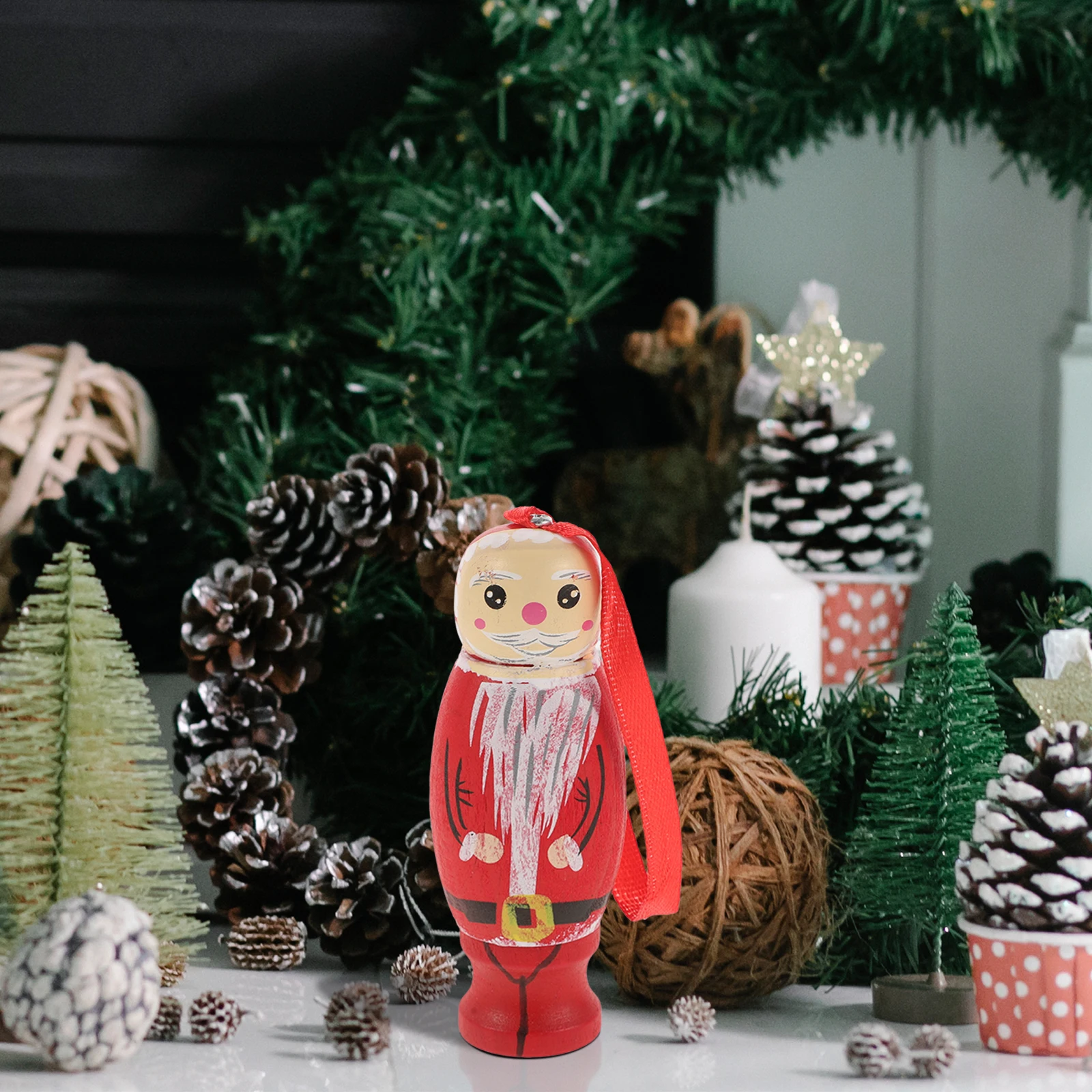 

Santa Pendant Holiday Cabinet Decor Christmas Tree Red Wood Decorative Hanging Ornaments