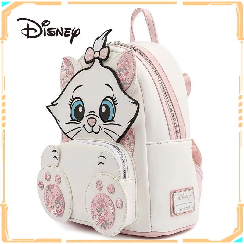 In Stock Disney Marie Cat Anime Character Women's Backpack Cartoon Book Bag Pu Leather Leisure Travel Phone Bag Birthday Gift