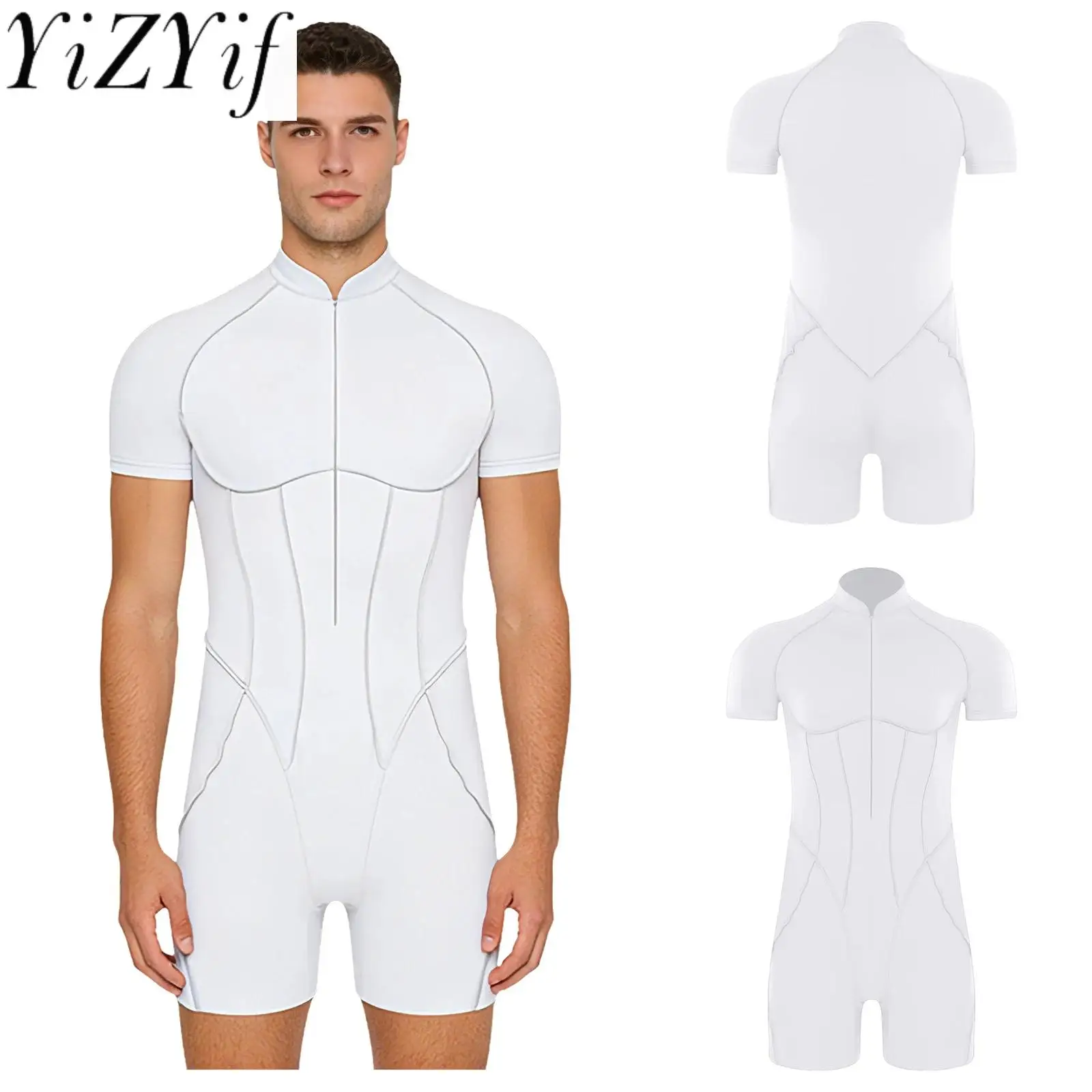 

Мужской эластичный облегающий спортивный боди для тренировок по плаванию, шорты с короткими рукавами, комбинезон для бодибилдинга, езды на велосипеде, плавания, фитнеса, наряды