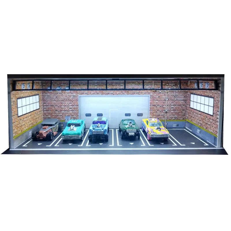 MOREART 1:64 CAR Garage Scene Model with Light Assembled Parking Lot Diorama Parking Place for Miniatures Cars Display