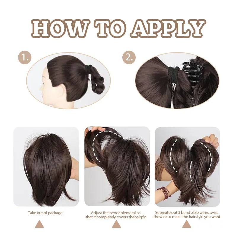 Women 9.8 inch Wig Hair Bundles  Short Ponytail Messy Fluffy Bird's Nest High Temperature Synthetic Fiber Hair for Adding Volume