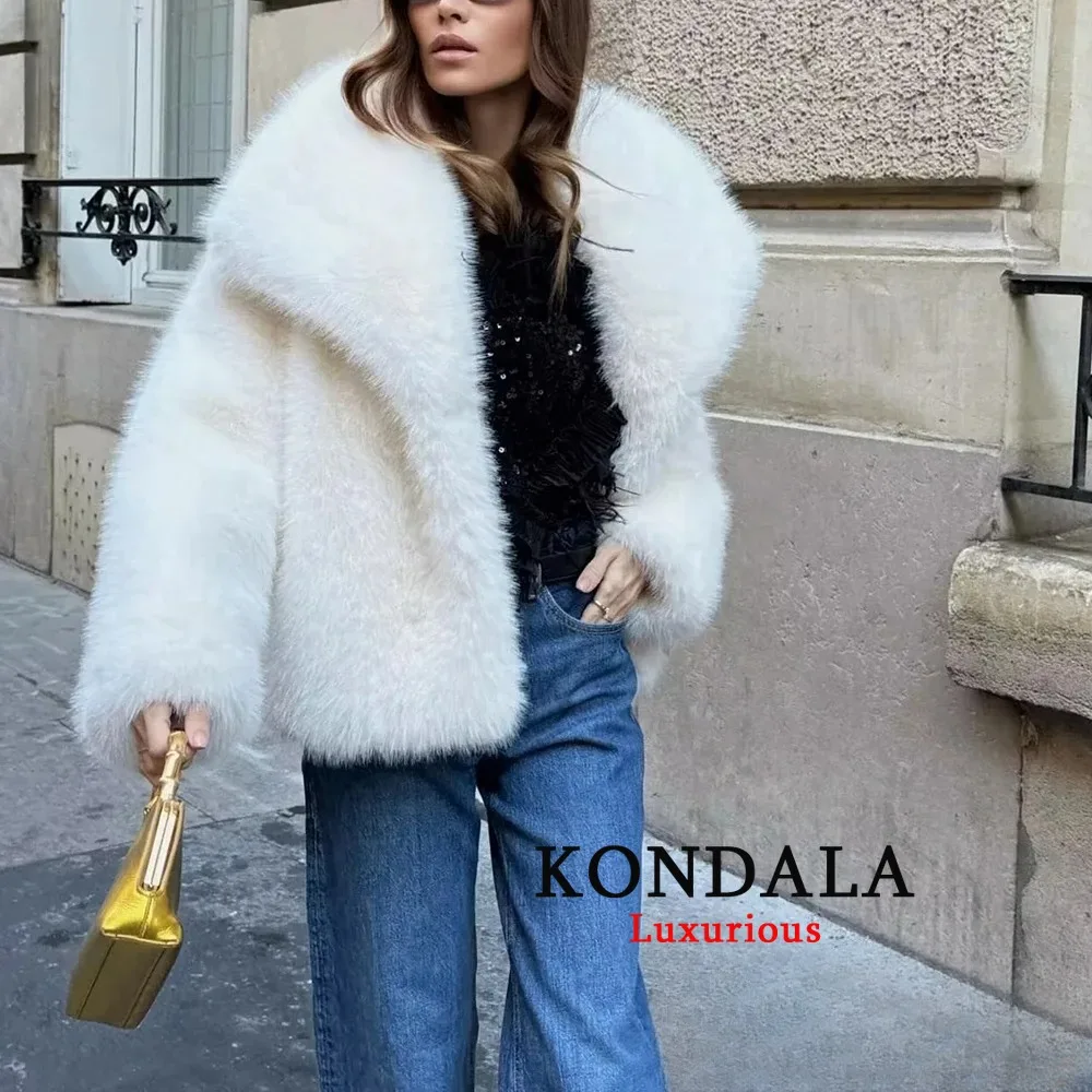 KONDALA Faux Fur Casual Jackets for Women Coats Thick Warm Soft Cropped Jakcets Vintage 2025 Long Sleeve Winter Coat Outwears