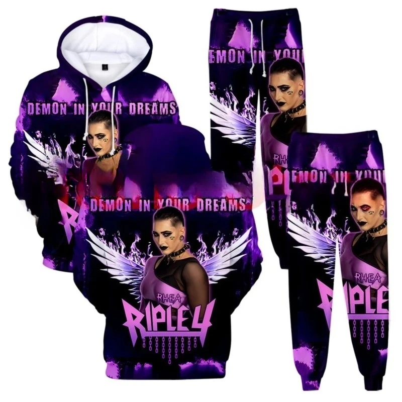 

Rhea Ripley Merch 3D Print Tracksuit Men Sets Fashion Sporting Suit Hooded Sweatshirt + Sweatpants Mens Clothing 2 Pieces Set